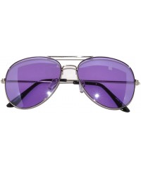 Aviator Classic Aviator Style Colored Lens Sunglasses Colored Metal Frame UV 400 - Purple - CM11Q5MEVP9 $11.72