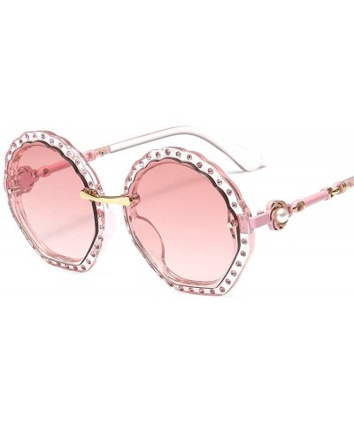 Oversized Hot Oversized Rhinestone Round Sunglasses Sexy Women Luxury Crystal Sun Glasses Gradient lens UV400 - Pink - CO18NE...