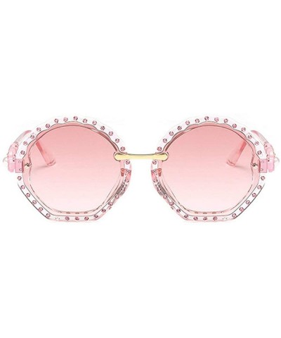 Oversized Hot Oversized Rhinestone Round Sunglasses Sexy Women Luxury Crystal Sun Glasses Gradient lens UV400 - Pink - CO18NE...