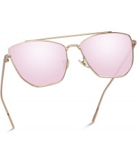 Round Double Bridge Elegant Geometric Designer Inspired Cat Eye Sunglasses - Rose Gold Frame/Mirror Pink Lens - C1184XM7UMI $...