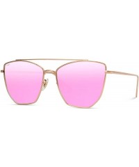 Round Double Bridge Elegant Geometric Designer Inspired Cat Eye Sunglasses - Rose Gold Frame/Mirror Pink Lens - C1184XM7UMI $...