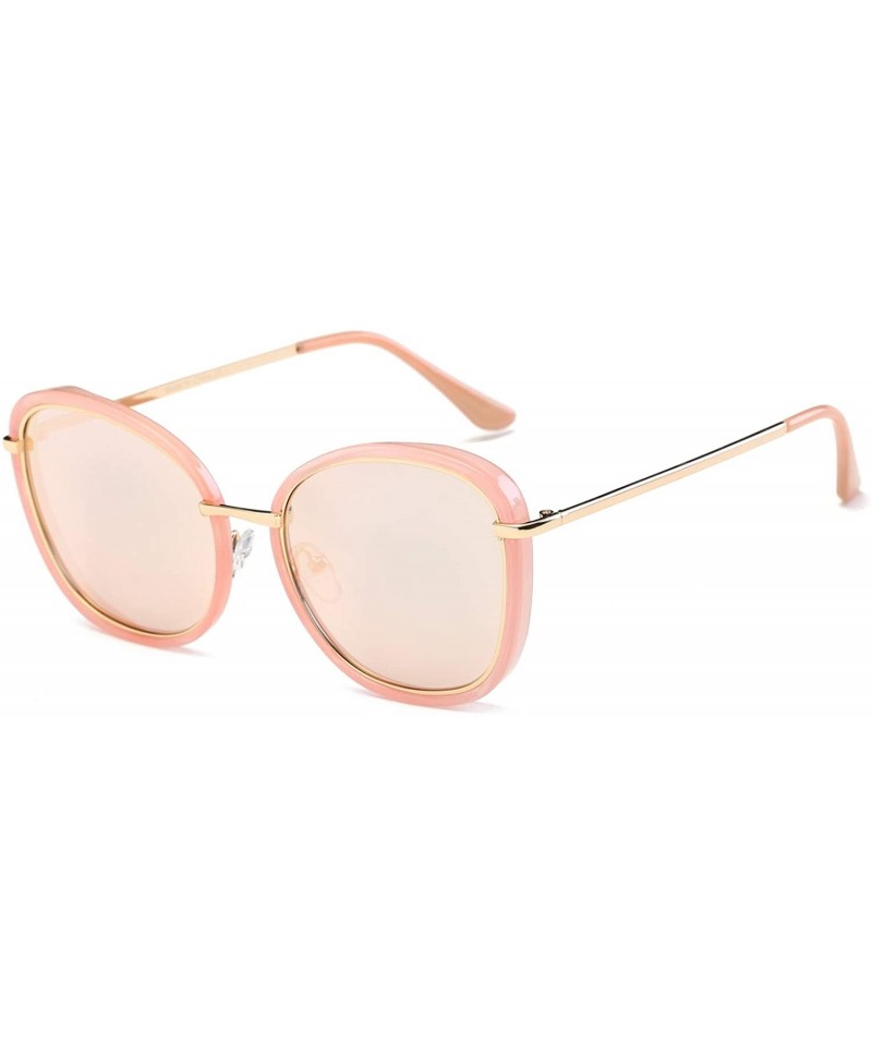 Goggle Women Round Cat Eye Fashion Sunglasses - Pink - CL18WU673KN $36.68
