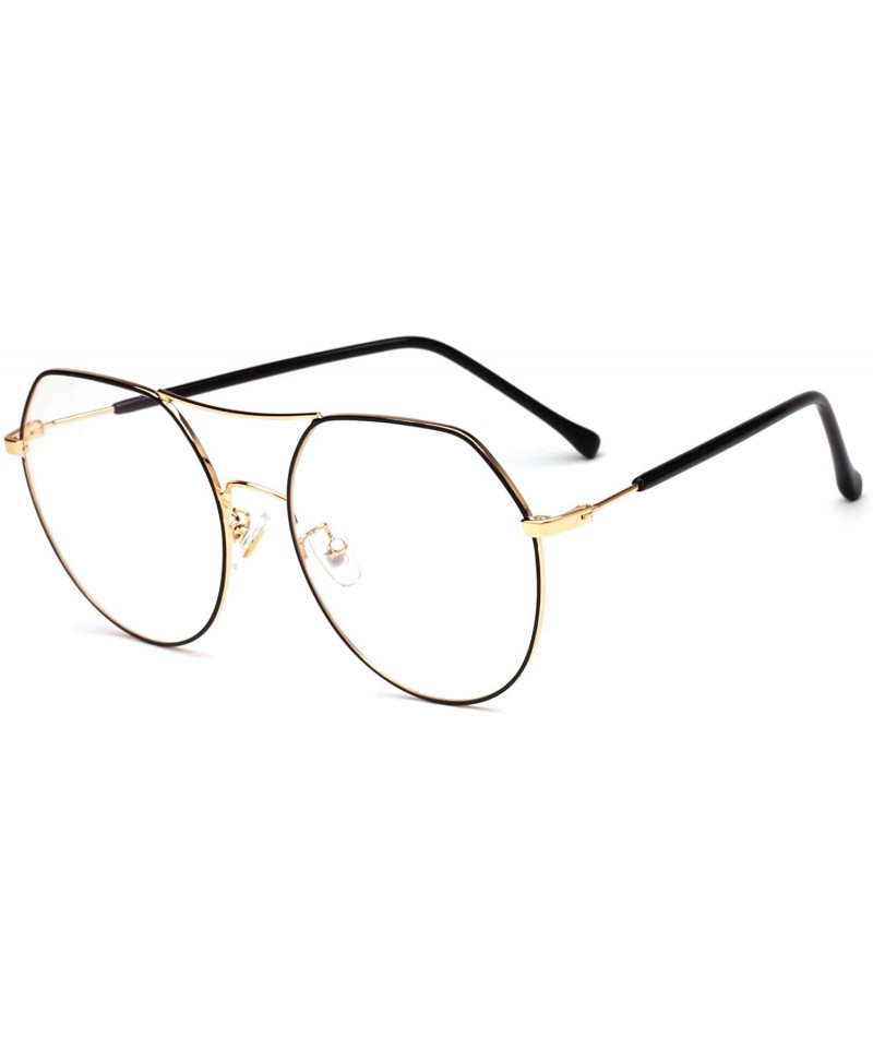Aviator Blocking Geometric Non Prescription Eyeglasses - Black Gold - CC18X74L8L4 $27.00