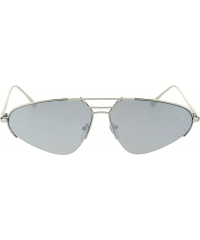 Semi-rimless Womens Retro Fashion Sunglasses Half Rim Triangular Metal Frame UV 400 - Silver (Grey Mirror) - CP18ULEYT22 $21.30