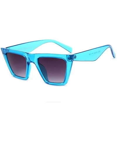Cat Eye Trapezoid Frame Square Cat Eye Sunglasses for Women Thick Wide Temple UV400 Chic - Blue - CF196D8CZEN $21.19