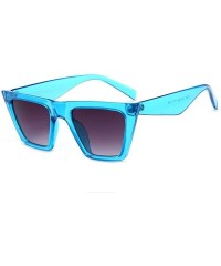 Cat Eye Trapezoid Frame Square Cat Eye Sunglasses for Women Thick Wide Temple UV400 Chic - Blue - CF196D8CZEN $14.13