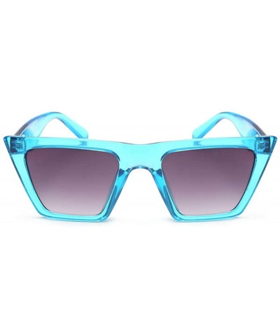 Cat Eye Trapezoid Frame Square Cat Eye Sunglasses for Women Thick Wide Temple UV400 Chic - Blue - CF196D8CZEN $14.13