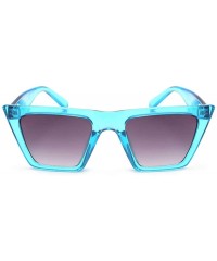 Cat Eye Trapezoid Frame Square Cat Eye Sunglasses for Women Thick Wide Temple UV400 Chic - Blue - CF196D8CZEN $14.13