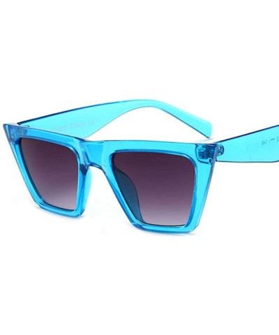 Cat Eye Trapezoid Frame Square Cat Eye Sunglasses for Women Thick Wide Temple UV400 Chic - Blue - CF196D8CZEN $14.13