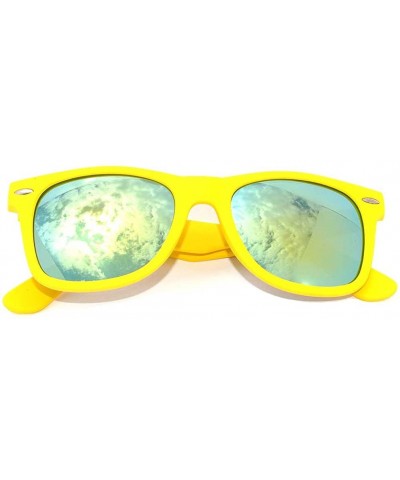 Wayfarer Vintage Green Mirror Lens Sunglasses Matte Yellow Frame for Women - CO11NJ19BWH $17.70