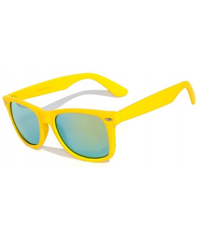 Wayfarer Vintage Green Mirror Lens Sunglasses Matte Yellow Frame for Women - CO11NJ19BWH $18.67
