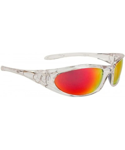 Sport Wrap Around Cycling Running Biker Golf Sport Red Mirror Sunglasses - Transparent / Red - C0189RGSX4S $14.30