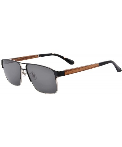 Rectangular Men's Shortsighted Glasses Myopia Polarized Sunglasses Wood Temple Frame-8001 - Black&silver - CW193TO50M2 $72.19