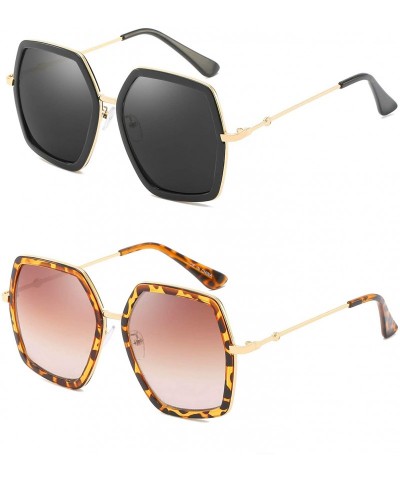 Square Oversized Square Sunglasses for Women Retro Chic Metal Frame UV400 Geometric Brand Designer Shades - CW18TMQMSQE $34.68