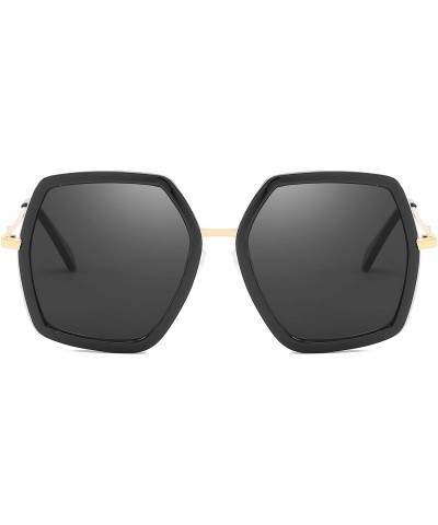 Square Oversized Square Sunglasses for Women Retro Chic Metal Frame UV400 Geometric Brand Designer Shades - CW18TMQMSQE $21.73