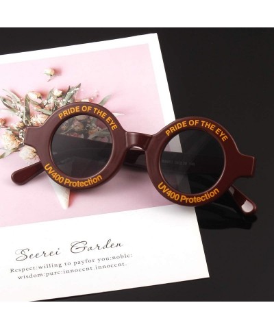 Oversized Oversize Fashion Thick Bold Frame Round Sunglasses Anti-UV Outdoor Colorful Glasses - Brown - CR192G2HUIY $19.06