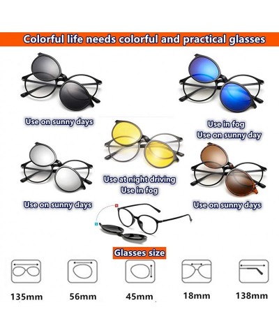 Square TR90 5Pcs Magnetic Clip on Sunglasses Over Glasses for Night Driving - Ladies/Standard Size - CX18HDUS9S7 $35.91