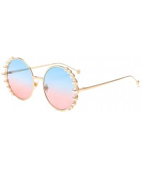 Round Women Fashion Round Pearl Frame Sunglasses UV Protection Sunglasses - Gold Frame/Pink&blue Lens - C518UITY3ZN $25.66