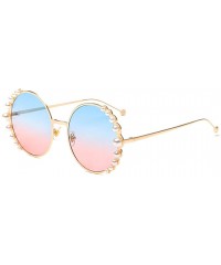 Round Women Fashion Round Pearl Frame Sunglasses UV Protection Sunglasses - Gold Frame/Pink&blue Lens - C518UITY3ZN $15.60