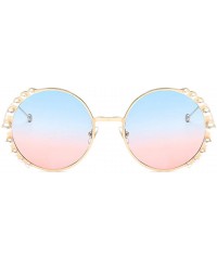 Round Women Fashion Round Pearl Frame Sunglasses UV Protection Sunglasses - Gold Frame/Pink&blue Lens - C518UITY3ZN $15.60