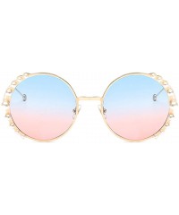 Round Women Fashion Round Pearl Frame Sunglasses UV Protection Sunglasses - Gold Frame/Pink&blue Lens - C518UITY3ZN $15.60