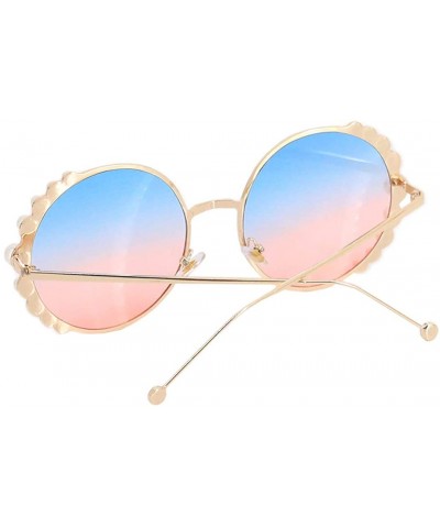 Round Women Fashion Round Pearl Frame Sunglasses UV Protection Sunglasses - Gold Frame/Pink&blue Lens - C518UITY3ZN $15.60