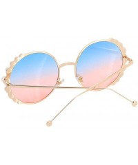 Round Women Fashion Round Pearl Frame Sunglasses UV Protection Sunglasses - Gold Frame/Pink&blue Lens - C518UITY3ZN $15.60