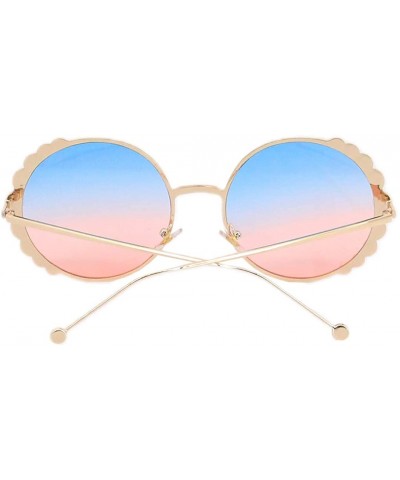 Round Women Fashion Round Pearl Frame Sunglasses UV Protection Sunglasses - Gold Frame/Pink&blue Lens - C518UITY3ZN $15.60