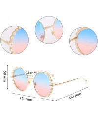 Round Women Fashion Round Pearl Frame Sunglasses UV Protection Sunglasses - Gold Frame/Pink&blue Lens - C518UITY3ZN $25.66