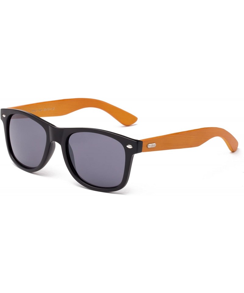 Round "Soul" Modern Retro Fashion Real Bamboo Sunglasses with Flash Lenses - CE12M1OCBX3 $22.22