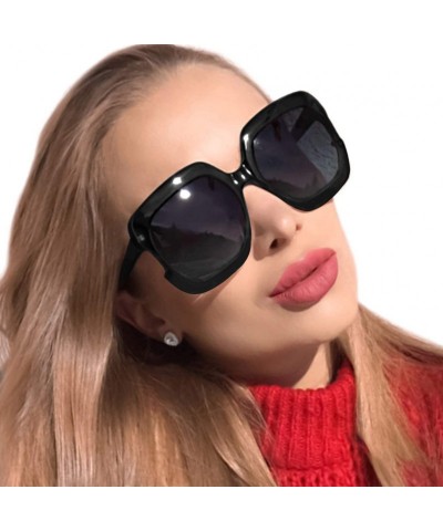 Round Square Oversized Polarized Sunglasses for Women UV Protection - Classic Vintage Large Fashion Frame Ladies Shades - CH1...