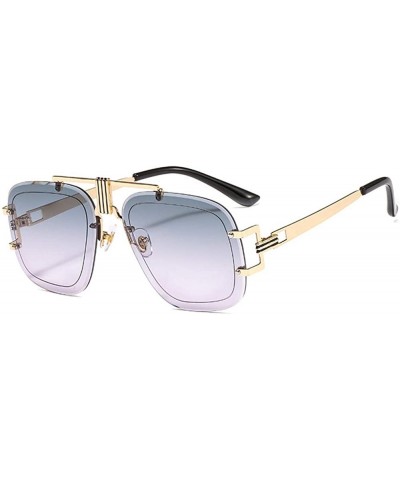 Oversized 80's Retro Sunglasses for Men Classic Rimless SunGlasses Brand Designer Gold Metal Pilot Gradient Lens - 2 - CF1987...