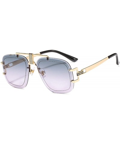 Oversized 80's Retro Sunglasses for Men Classic Rimless SunGlasses Brand Designer Gold Metal Pilot Gradient Lens - 2 - CF1987...