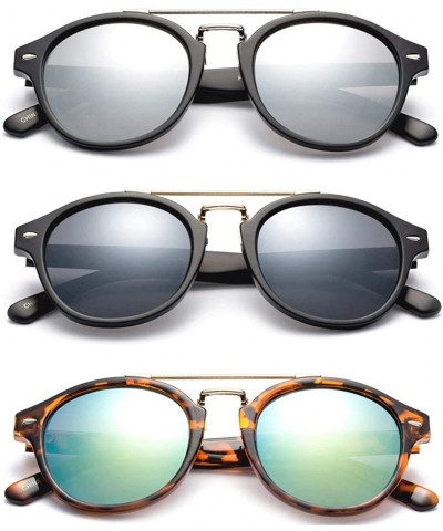 Round Modern Celeb Design Round Vintage Look Fashion Mirrored Sunglasses - 3 Pack Mirror- Black & Tortosie - CT184YXLN3H $19.36