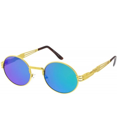 Round Heritage Modern"Steampunk" Wired Frame Sunglasses - Blue - C518GY4494Y $21.83