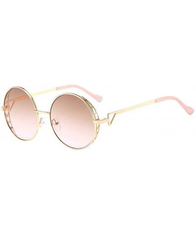 Round Unisex Vintage Round Sunglasses Classic Retro Steampunk Style Eyewear - Tea Pink - C4197IH7UKQ $10.83