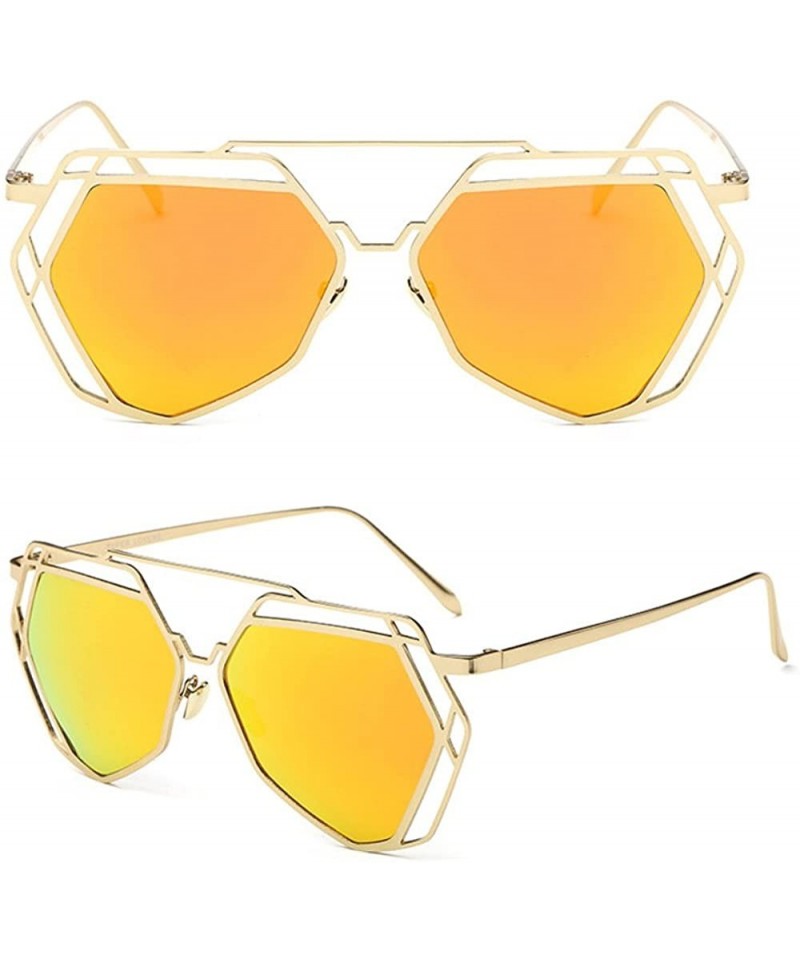 Wayfarer Womens Polarized Sunglasses Fashion Mirror Lens Metal Frame UV400 - Gold - C218CSC8HQ0 $62.05