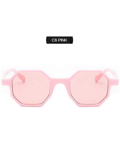 Aviator Small Sunglasses Women Vintage Polygon Black Pink Red Sun Black As Picture - Pink - C918YZWH0GZ $17.62