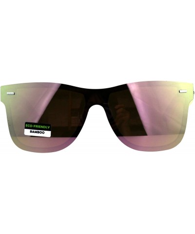 Oversized Mens Bamboo Wood Arm Shield Color Mirror Lens Sunglasses - Peach - CA180WH30Q5 $24.40