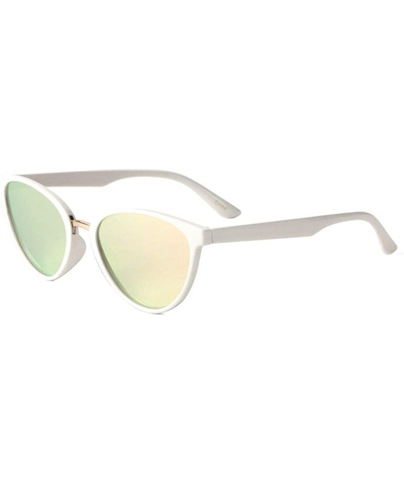 Cat Eye Plastic Frame Metal Nose Bridge Rounded Cat Eye Sunglasses - Green White - C61993RRI2L $12.09