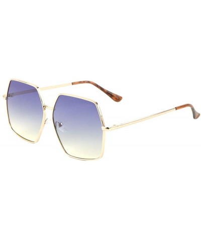 Butterfly Demi Ears Geometric Polygon Thin Metal Frame Oceanic Color Sunglasses - Blue Green - CT197S600L3 $25.83