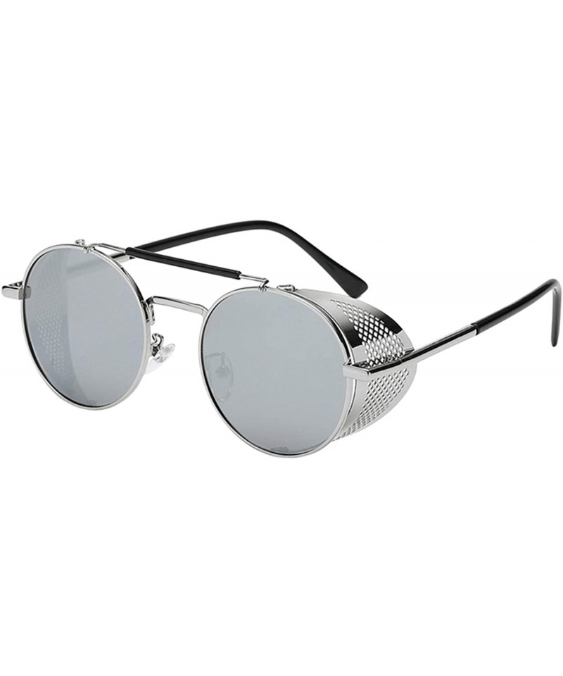 Shield Men's UV Protection Side Shield Steampunk Sunglasses - Silver Lens/Silver Frame - CO18UW85NZ4 $22.88