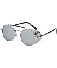 Shield Men's UV Protection Side Shield Steampunk Sunglasses - Silver Lens/Silver Frame - CO18UW85NZ4 $43.48