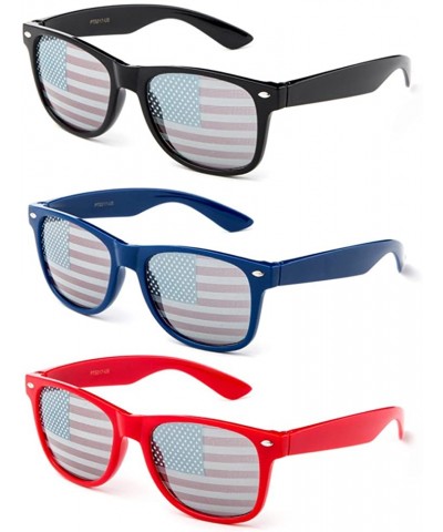 Wayfarer American Flag USA Patriotic Design Plastic Shades Party Props Decoration USWNT USMNT - 3 Pack Black- Blue & Red - CP...