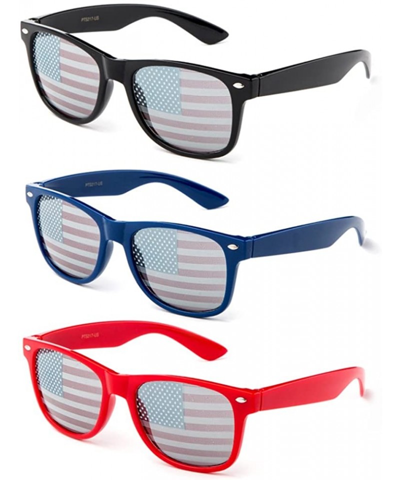 Wayfarer American Flag USA Patriotic Design Plastic Shades Party Props Decoration USWNT USMNT - 3 Pack Black- Blue & Red - CP...