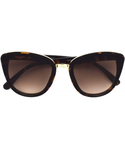 Cat Eye Oversized Women Cat Eye Flat Lens Sunglasses P2460 - Tortoise Gradient Brown - CV18S6WC8WR $20.97
