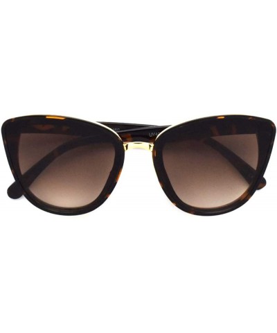 Cat Eye Oversized Women Cat Eye Flat Lens Sunglasses P2460 - Tortoise Gradient Brown - CV18S6WC8WR $8.17