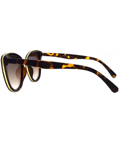 Cat Eye Oversized Women Cat Eye Flat Lens Sunglasses P2460 - Tortoise Gradient Brown - CV18S6WC8WR $8.17