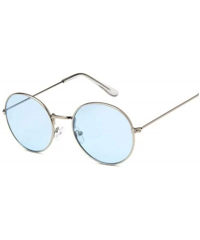 Round Vintage Round Sunglasses Women Brand Designer Retro Luxury Sun Glasses Small Mirror Ladies Oculos - Silver Blue - C8197...