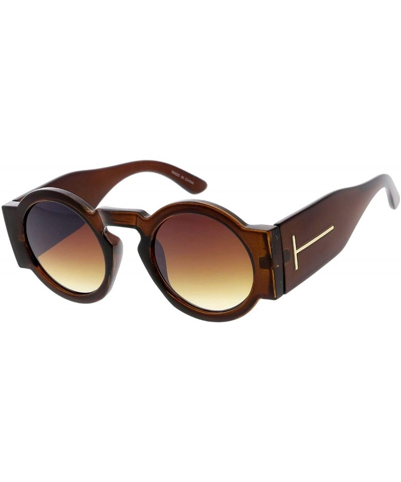 Round Bulky Round Thick Frame Retro Fashion Sunglasses Ver 2.0 - Brown - C018USL3MTZ $21.09